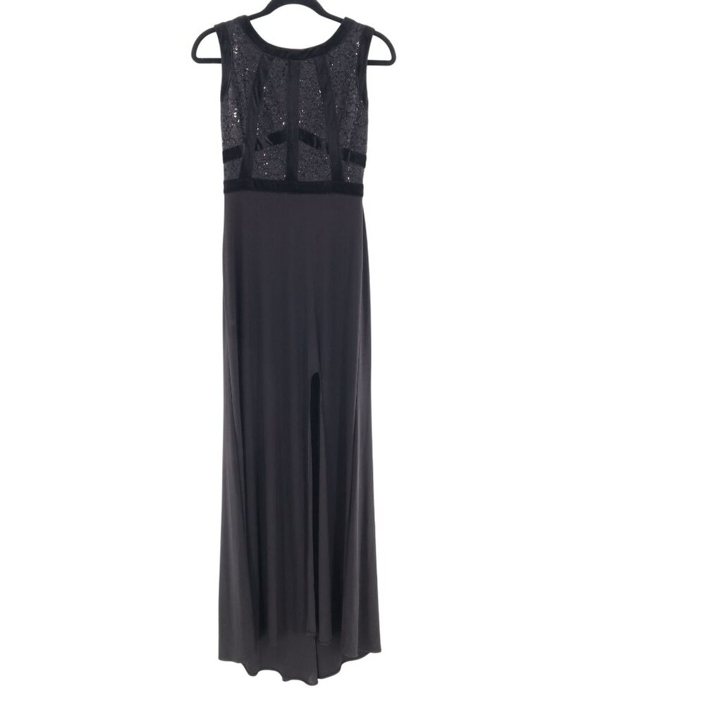 Nightway Velvet Sequin Maxi Dress Womens 4 Black Holiday LBD Party Event Regency